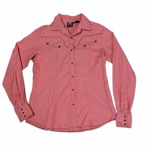 RU Apparel x Sherry Cervi Western Pearl Snap Button Up Shirt Womens XL Salmon